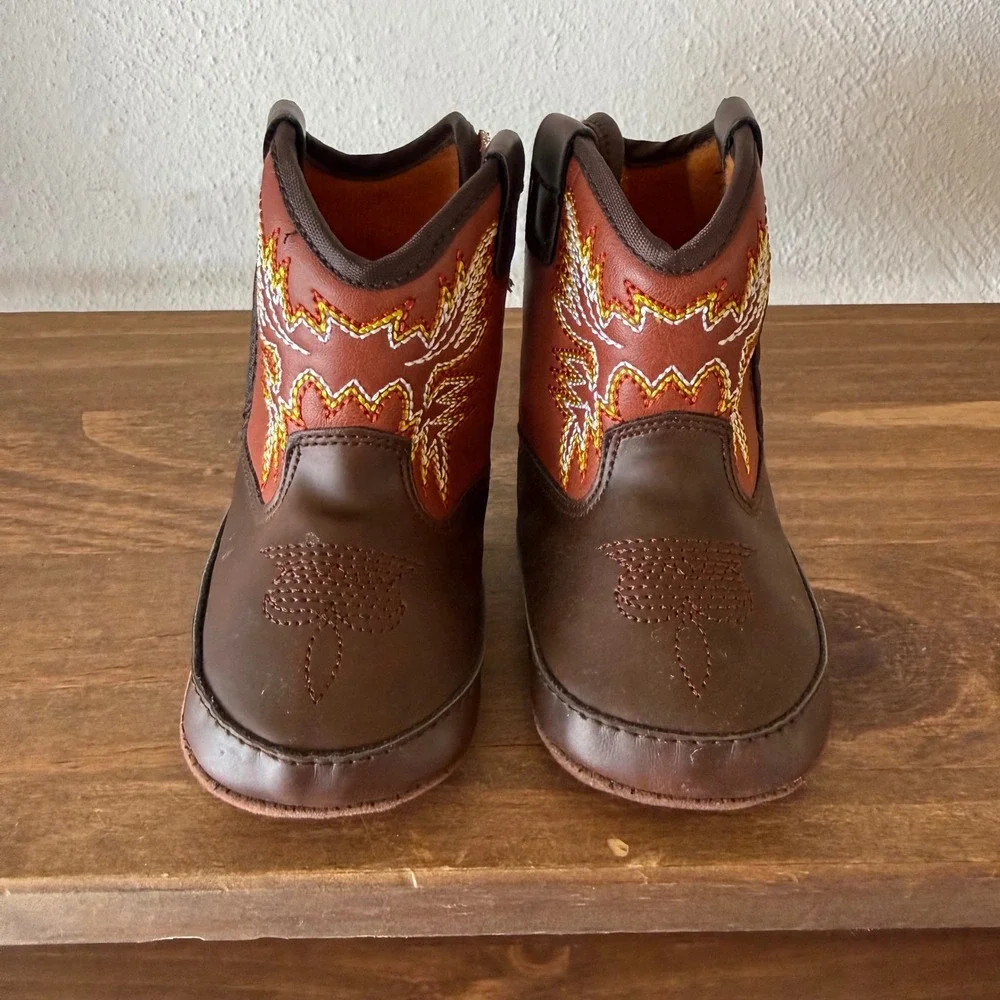 Ariat Lil' Stompers Baby Cowboy Boots Size 3 Brown Western Embroidered w/ Case